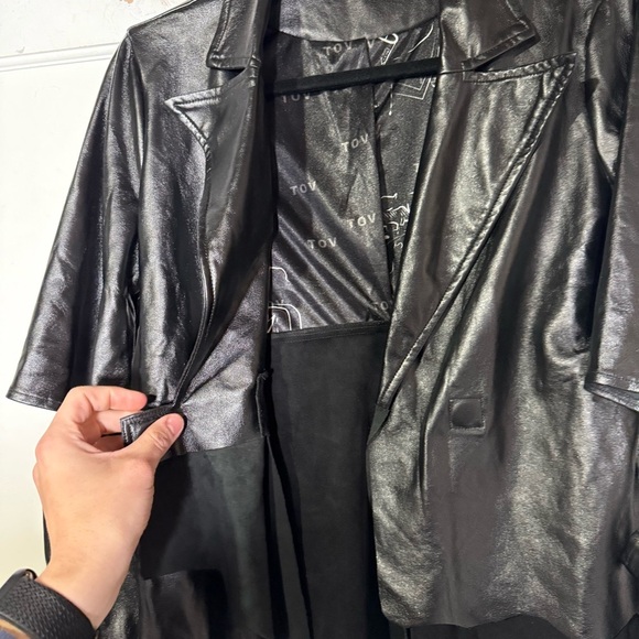 TOV Leather and Suede Jacket Removable Sleeves Lined Cutouts Black Size 38 / Sma - Picture 10 of 15
